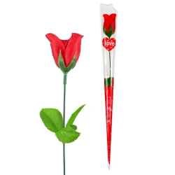 Flor botão de rosa embalada decorada 35cm Aliança