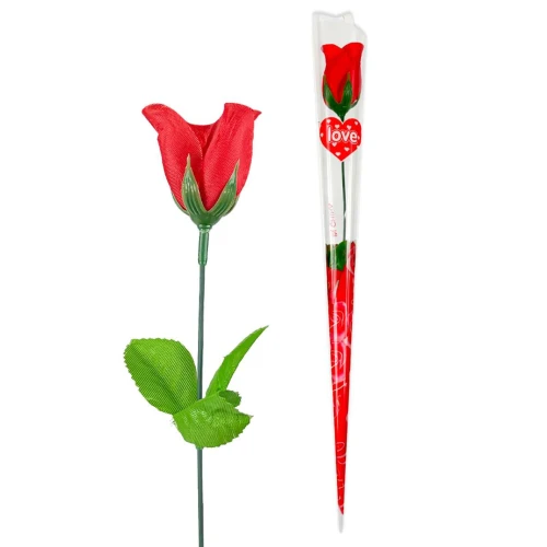 Flor botão de rosa embalada decorada 35cm Aliança