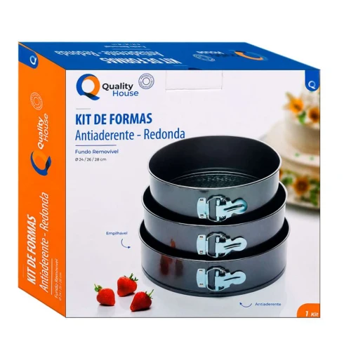 Forma antiaderente redondo fundo removivel kit com 3 Forma antiaderente redondo fundo removivel kit com 3