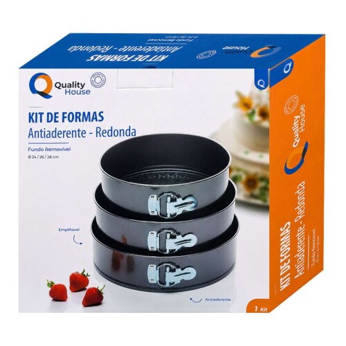 Forma antiaderente redondo fundo removivel kit com 3