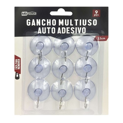 Gancho com ventosa de metal 9 unidades