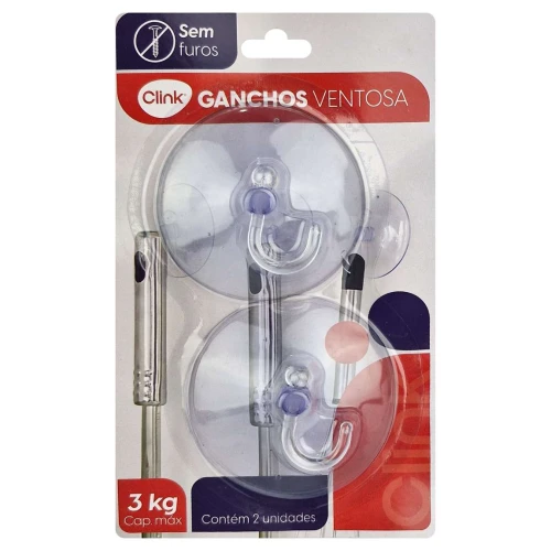 Gancho com ventosa de plástico com 02 unidades Clink