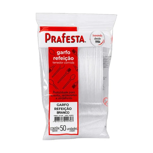 Garfo plástico grande com 50 unidades branco Prafesta