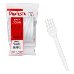 Garfo plástico grande com 50 unidades branco Prafesta