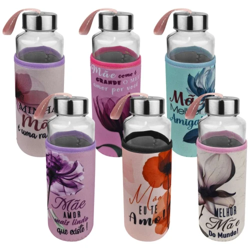 Garrafa de vidro 400ml decorada Mãe sortida HG67621