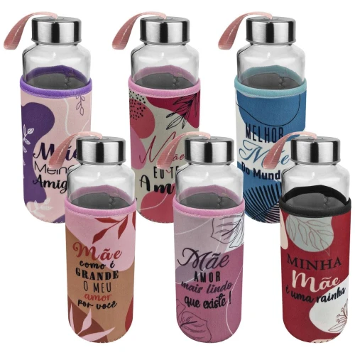 Garrafa de vidro 400ml decorada mãe sortida HG67622