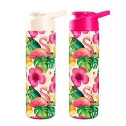 Garrafa para água plástica 700ml brasilidades Flamingo sortidas Plasduran