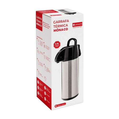 Garrafa térmica 2,5 litros inox pressão mônaco Unitermi