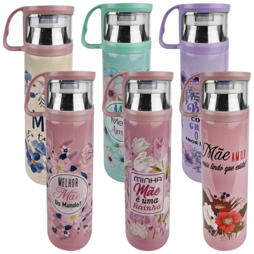 Garrafa térmica 470ml decorada Mãe sortida