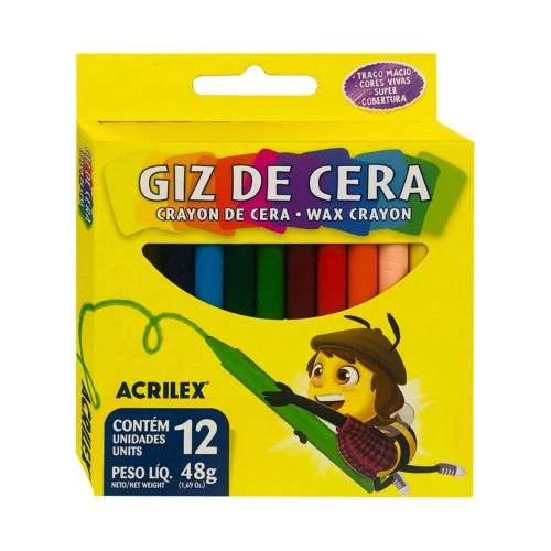 Giz de cera pequeno com 12 unidades Acrilex Giz de cera pequeno com 12 unidades Acrilex