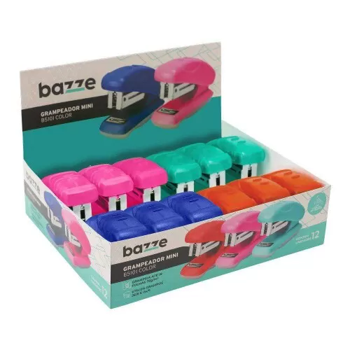 Grampeador mini para 18 folhas colorido 26/6 Bazze