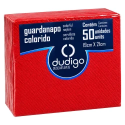 Guardanapo vermelho 19cm x 21cm com 50 unidades Dudigo