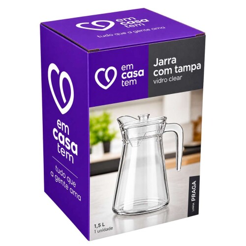 Jarra de vidro 1,5 litros com tampa transparente praga Em casa tem Jarra de vidro 1,5 litros com tampa transparente praga Em casa tem