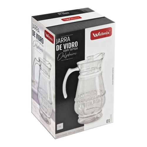 Jarra de vidro 1,5l com tampa acrílica Delphini transparente Wellmix