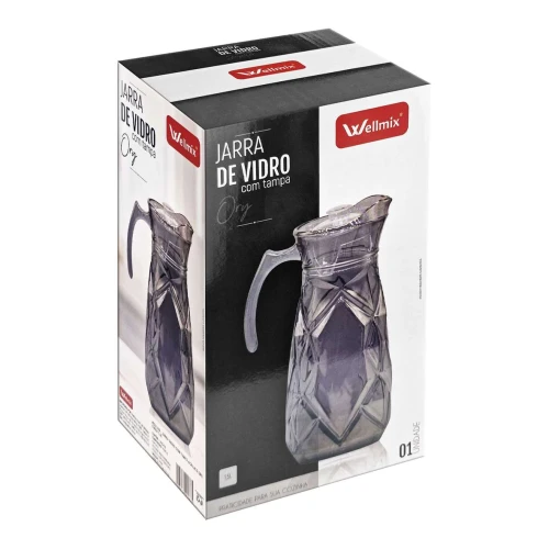 Jarra de vidro 1,5l com tampa acrílica Ory cinza Wellmix