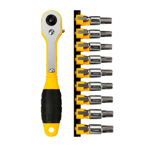 Jogo de chaves catraca com soquete/canhão/bits com 19 peças Startools Jogo de chaves catraca com soquete/canhão/bits com 19 peças Startools