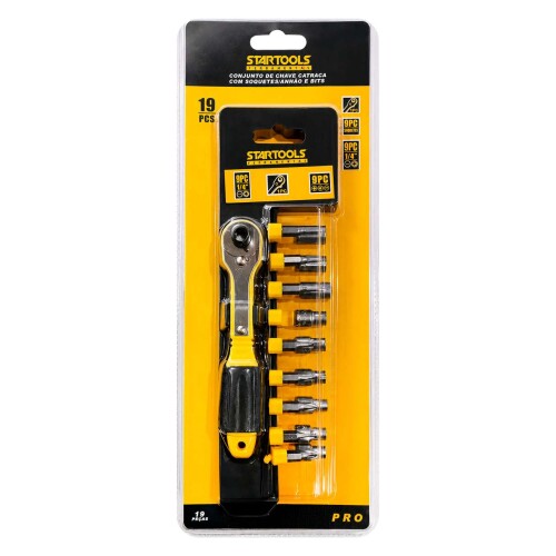Jogo de chaves catraca com soquete/canhão/bits com 19 peças Startools Jogo de chaves catraca com soquete/canhão/bits com 19 peças Startools
