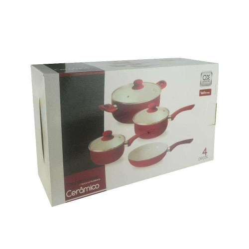 Jogo de panela revestimento cerâmico com 04 unidades vermelho Wellmix