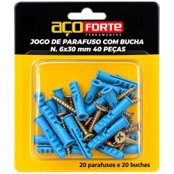 Jogo de parafusos com bucha número 06 com 20 unidades