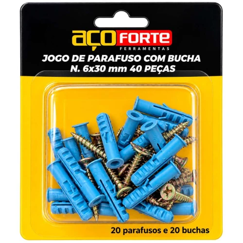 Jogo de parafusos com bucha número 06 com 20 unidades