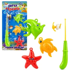 Jogo de pesca plástico com 03 peixes e vara mini Pop Brinquedos