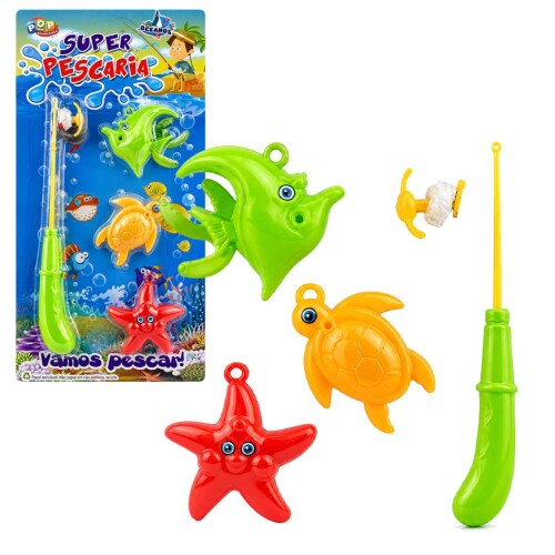 Jogo de pesca plástico com 03 peixes e vara mini Pop Brinquedos Jogo de pesca plástico com 03 peixes e vara mini Pop Brinquedos