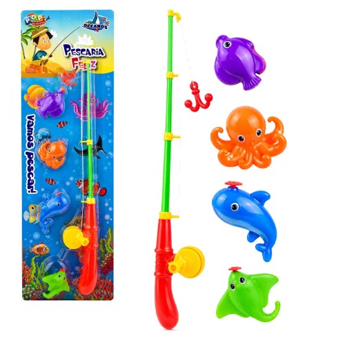 Jogo de pesca plástico com 04 peixes e vara Pop Brinquedos Jogo de pesca plástico com 04 peixes e vara Pop Brinquedos