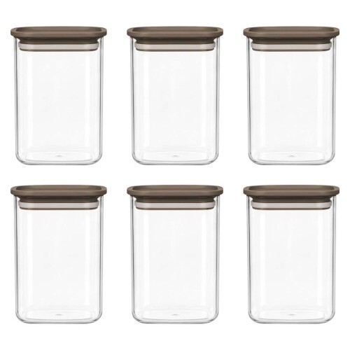 Jogo de pote acrílico hermético com 06 unidades 150ml avelã Vaeso