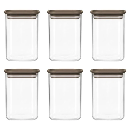 Jogo de pote acrílico hermético com 06 unidades 150ml avelã Vaeso Jogo de pote acrílico hermético com 06 unidades 150ml avelã Vaeso