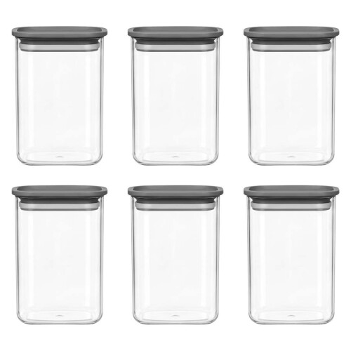 Jogo de pote acrílico hermético com 06 unidades 150ml cinza Vaeso Jogo de pote acrílico hermético com 06 unidades 150ml cinza Vaeso