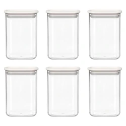 Jogo de pote acrílico hermético com 06 unidades 150ml off-white Vaeso