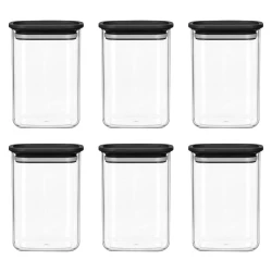 Jogo de pote acrílico hermético com 06 unidades 150ml preto Vaeso