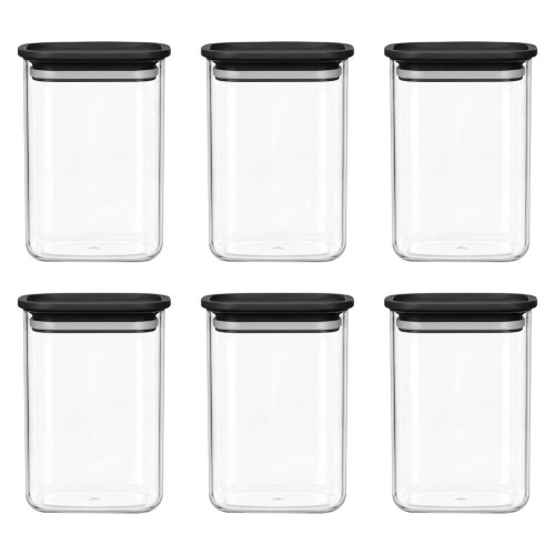 Jogo de pote acrílico hermético com 06 unidades 150ml preto Vaeso