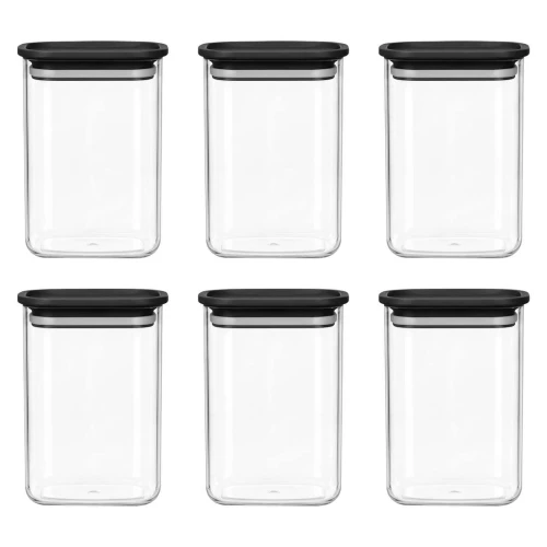 Jogo de pote acrílico hermético com 06 unidades 150ml preto Vaeso
