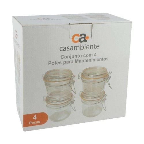 Jogo de potes de vidro hermético com 04 unidades 125ml e 200ml