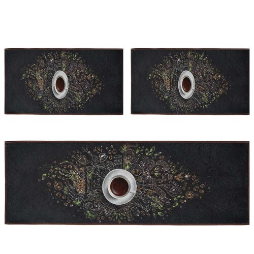 Jogo de tapetes com passadeira 3 peças velour coffe Jogo de tapetes com passadeira 3 peças velour coffe