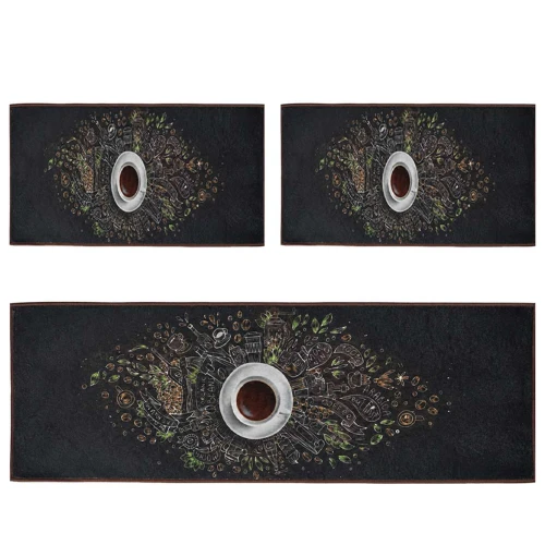 Jogo de tapetes com passadeira 3 peças velour coffe