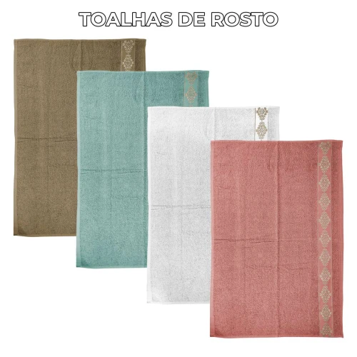 Jogo de toalhas de banho e rosto sortidas na caixa Jogo de toalhas de banho e rosto sortidas na caixa