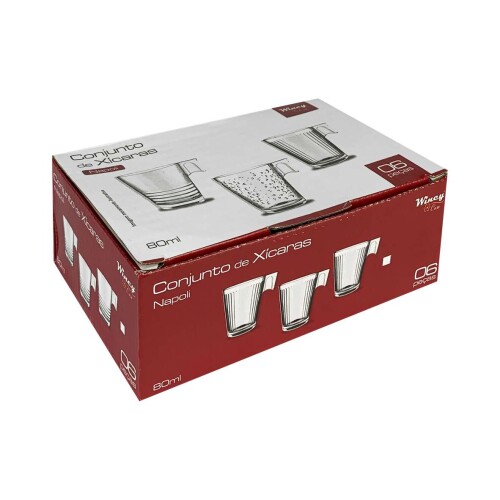 Jogo de xícaras de vidro napoli 80ml com 06 unidades Wincy