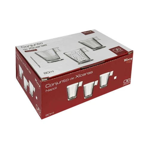 Jogo de xícaras de vidro napoli 80ml com 06 unidades Wincy