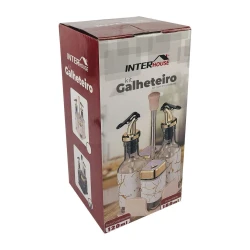 Jogo galheteiro de vidro 5 peças decorado