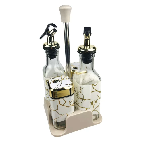 Jogo galheteiro de vidro 5 peças decorado Jogo galheteiro de vidro 5 peças decorado