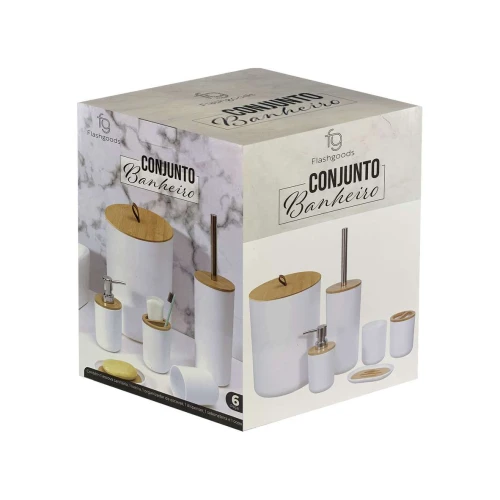 Jogo para banheiro com 06 unidades com tampa bambú branco Flashgoods