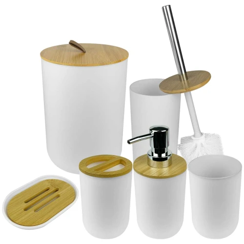 Jogo para banheiro com 06 unidades com tampa bambú branco Flashgoods