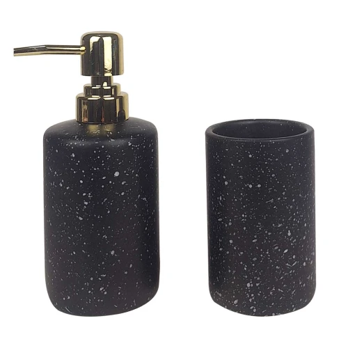 Jogo para banheiro com 2 unidades ceramica cinza preto