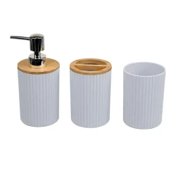 Jogo para banheiro com 4 peças bambu branca