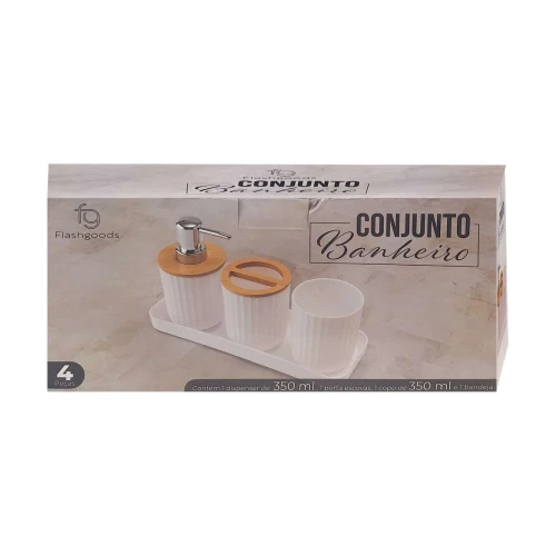 Jogo para banheiro com 4 peças bambu branca Jogo para banheiro com 4 peças bambu branca