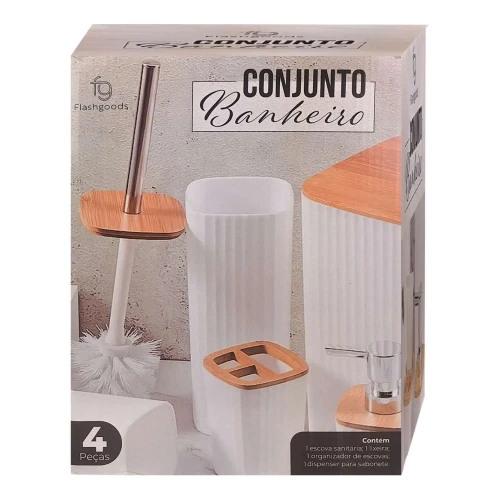 Jogo para banheiro com 4 peças bambu branco