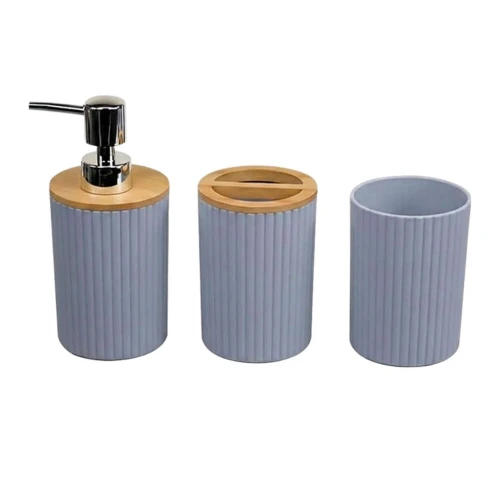 Jogo para banheiro com 4 peças bambu cinza