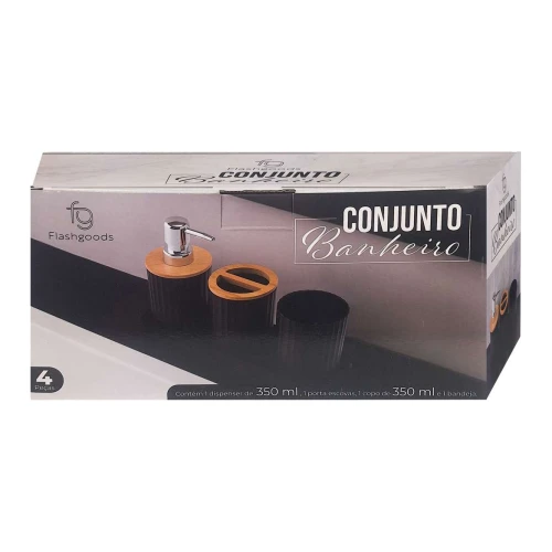 Jogo para banheiro com 4 peças bambu preto Jogo para banheiro com 4 peças bambu preto
